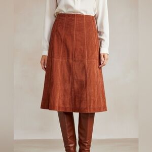 Vintage Parisian Signature Genuine Suede Midi Skirt Size 12 Rust Terracotta Line